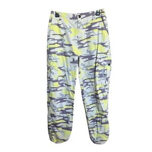 TOPSHOP Camo Cargo Women Yellow Grey Pants Size 8 Combat Style Pockets Y2K